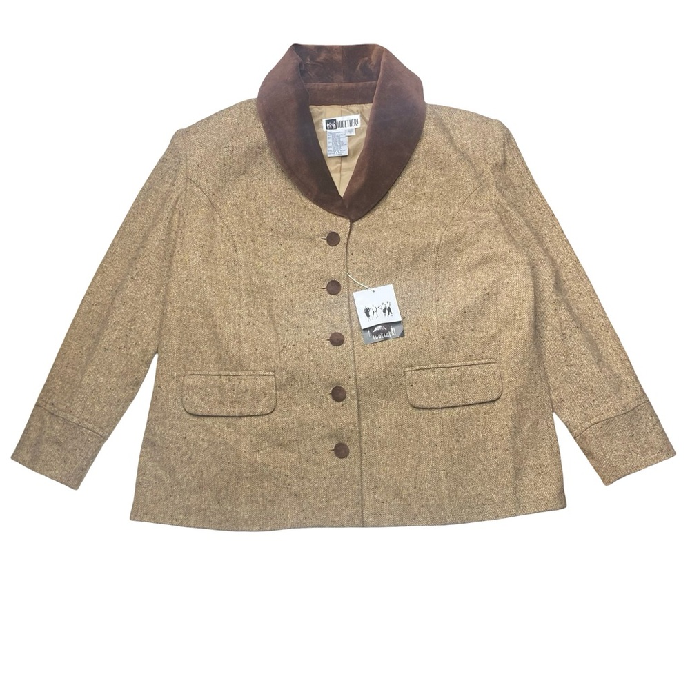 Vintage women’s Together Brown Tweed Jacket Coat with Velvet Collar